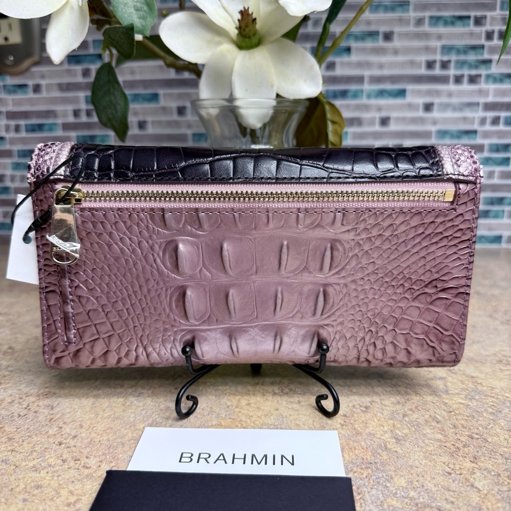 RARE Brahmin mellow Rose Jasmine Croc-Embossed Leather Wallet - Picture 2 of 6